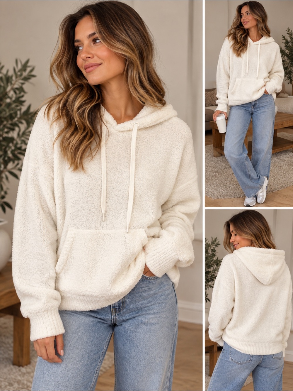 UGG Cream/white Cozy Teddy Fleece Pullover Hoodie